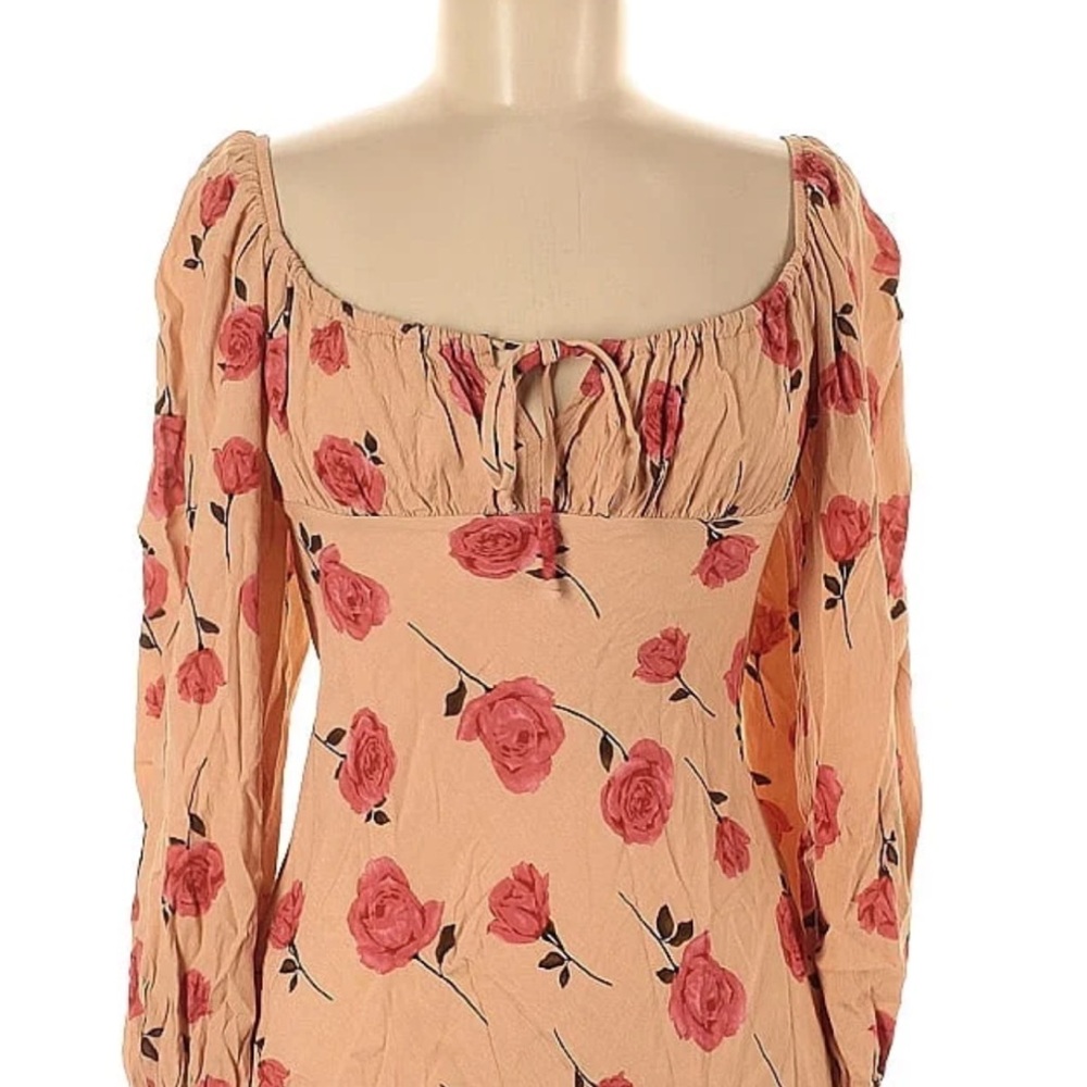 Miss Lola Pink and Cream Ruched Long Sleeve Sundress